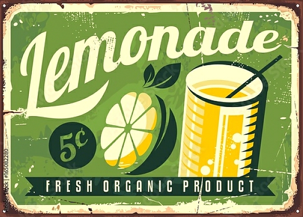 Постер Ретро-плакат с лимонадом с типом исполнения На холсте без рамы