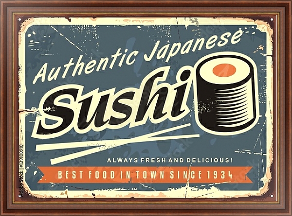 Постер Суши, ретро вывеска для японского ресторана с типом исполнения На холсте в раме в багетной раме 35-M719P-83