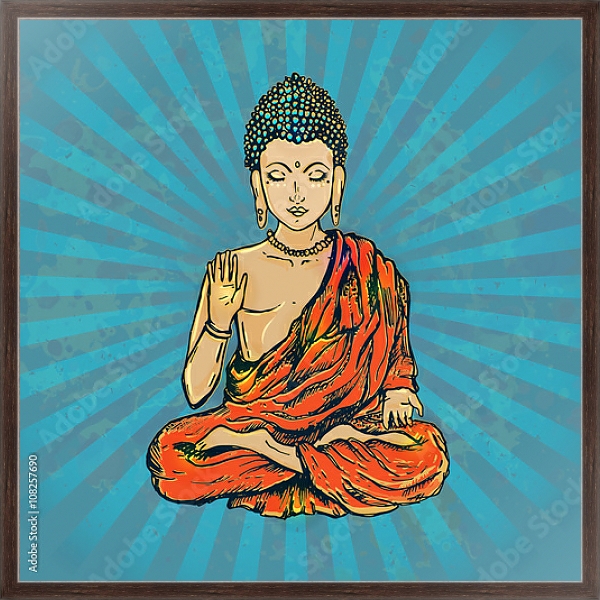 Постер Будда в стиле поп-арт с типом исполнения На холсте в раме в багетной раме 221-02