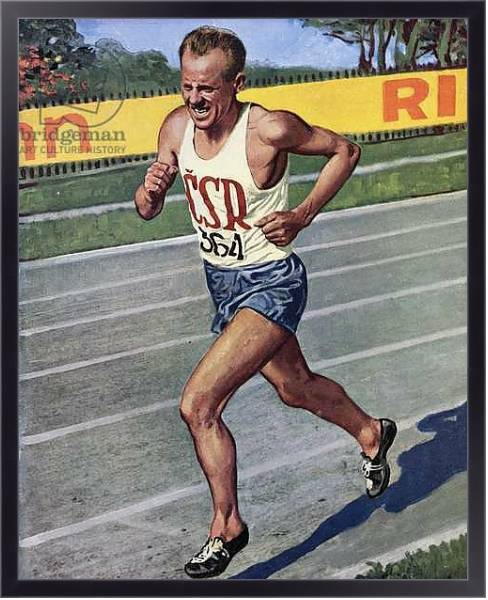 Постер Emil Zatopek of Czechoslovakia, Olympic Gold medalist in the 10,000 m. race at the 1948 London Olympics с типом исполнения На холсте в раме в багетной раме 221-01