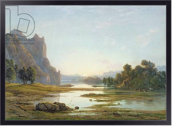 Постер Sunset over a River Landscape, c.1840 с типом исполнения На холсте в раме в багетной раме 221-01