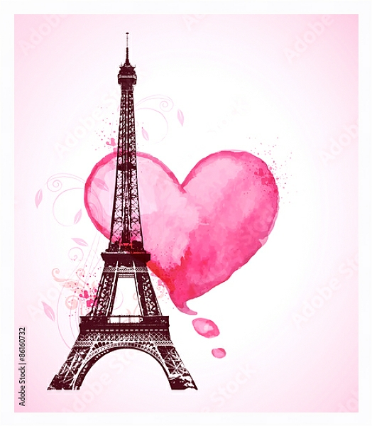 Постер Сердце и Эйфелева башня с типом исполнения На холсте в раме в багетной раме 221-03