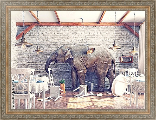 Постер Слон в комнате с типом исполнения На холсте в раме в багетной раме 484.M48.310