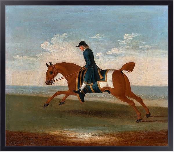Постер One of Four Portraits of Horses - a Chestnut Racehorse Exercised by a Trainer in a Blue Coat 1730 с типом исполнения На холсте в раме в багетной раме 221-01