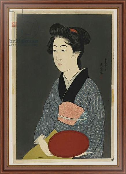 Постер Woman Holding a Tray, Taisho era, January 1920 с типом исполнения На холсте в раме в багетной раме 35-M719P-83