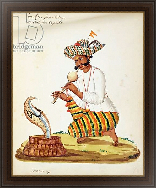 Постер An Indian Snake Charmer with a Cobra, from a French album of drawings с типом исполнения На холсте в раме в багетной раме 1.023.151