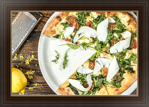 Постер Пицца с рукколой и сыром с типом исполнения На холсте в раме в багетной раме 1.023.151