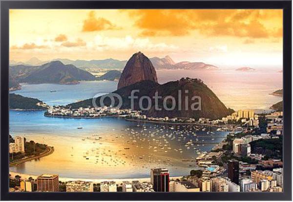 Постер Бразилия, Рио-де-Жанейро в сумерках с типом исполнения На холсте в раме в багетной раме 221-01