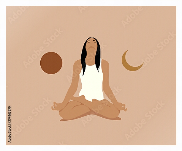 Постер Асана лотоса с солнцем и луной с типом исполнения На холсте в раме в багетной раме 221-03