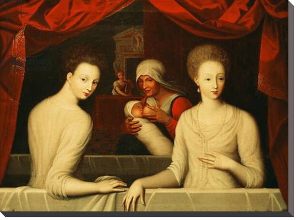 Постер Gabrielle d'Estrees and her sister, the Duchess of Villars с типом исполнения На холсте без рамы