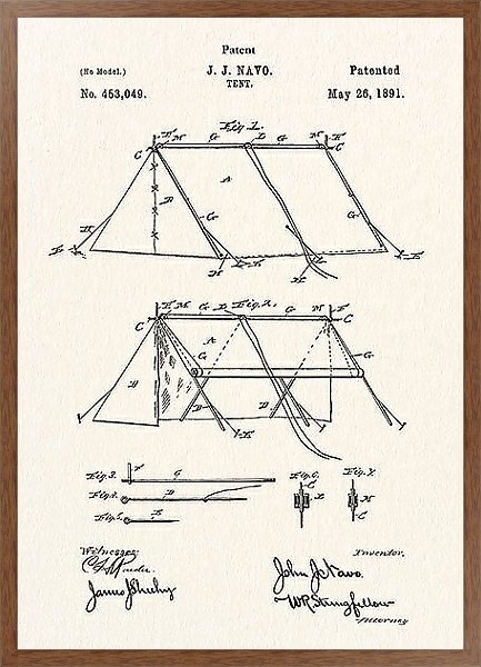 Постер Патент на туристическую палатку, 1891г с типом исполнения На холсте в раме в багетной раме 1727.4310