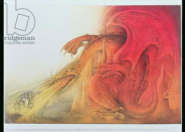 Постер Red Dragon with St. George and Virgin on Horse с типом исполнения На холсте без рамы