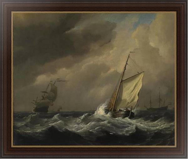 Постер Малый голландский корабль бейдевинд в сильный бриз с типом исполнения На холсте в раме в багетной раме 1.023.151
