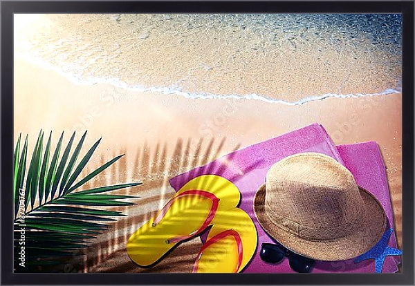 Постер Пляжные аксессуары с типом исполнения На холсте в раме в багетной раме 221-01