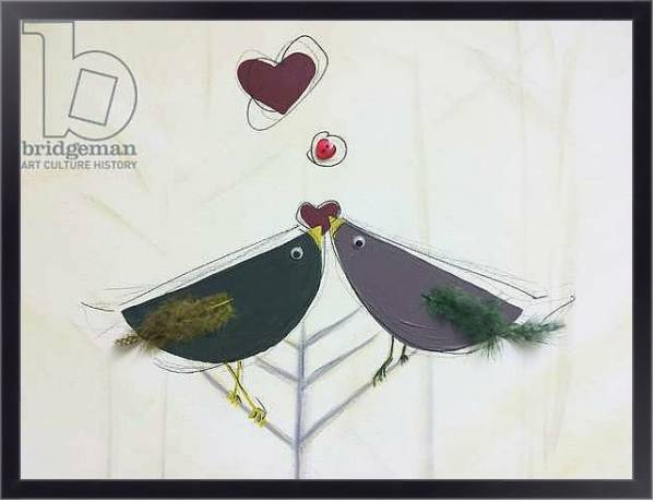 Постер Love birds, love hearts,, painting с типом исполнения На холсте в раме в багетной раме 221-01