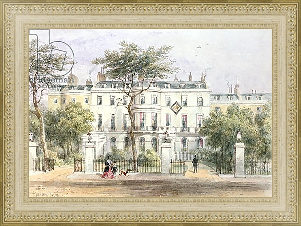 Постер West front of Sir Robert Peel's House in Privy Garden 1851 с типом исполнения Акварель в раме в багетной раме 484.M48.725