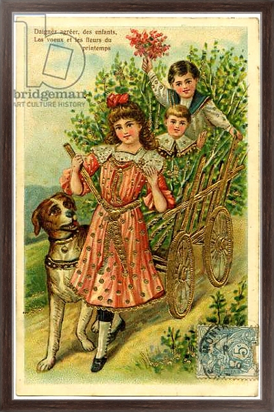 Постер Postcard, please accept, children's wishes and spring flowers с типом исполнения На холсте в раме в багетной раме 221-02