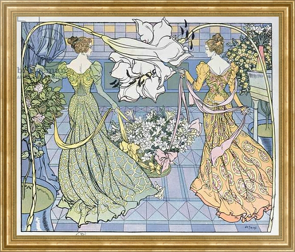 Постер Women surrounded by flowers, c. 1900 с типом исполнения На холсте в раме в багетной раме NA033.1.051