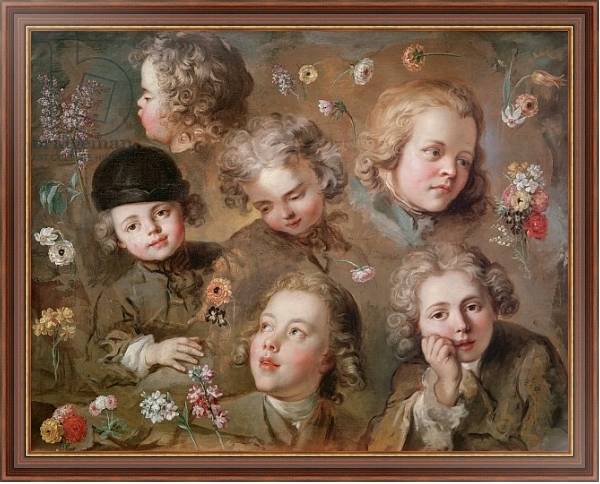 Постер Children's heads and flowers с типом исполнения На холсте в раме в багетной раме 35-M719P-83