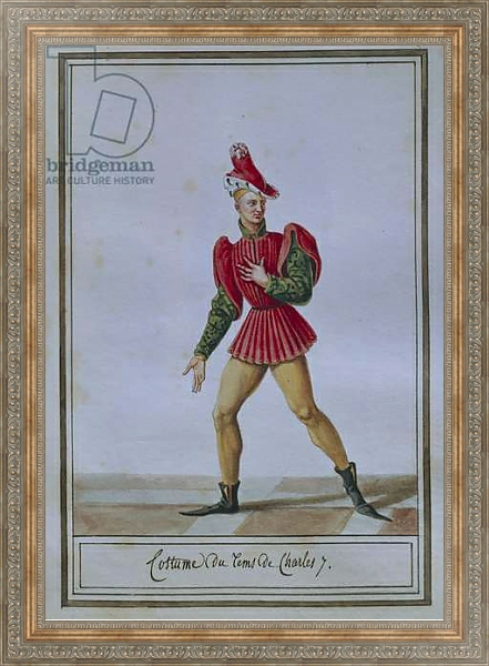 Постер Men's fashion plate depicting costume of time of Charles VII, by Pierre Antoine Leboux de La Mesangere, watercolor с типом исполнения На холсте в раме в багетной раме 484.M48.310