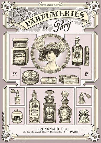 Постер Набор французских духов и косметики с типом исполнения На холсте без рамы