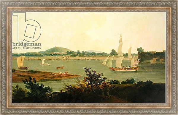 Постер Pinnace Sailing Down the Ganges past Monghyr Fort, c.1791 с типом исполнения На холсте в раме в багетной раме 484.M48.310