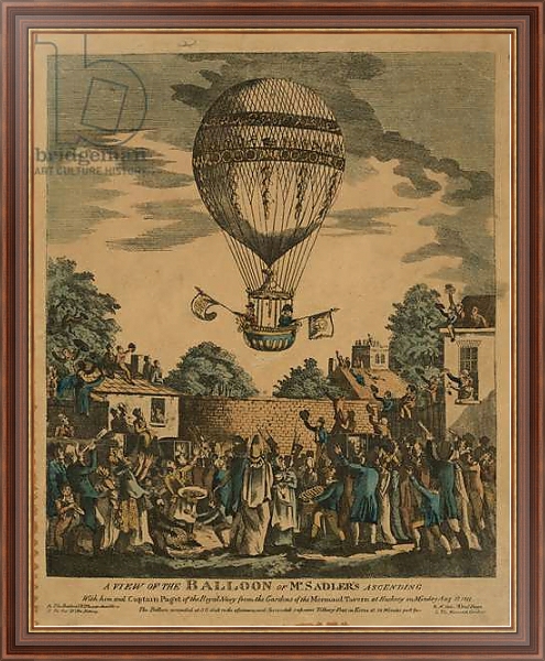 Постер A view of the balloon of Mr. Sadler's ascending with him and Captain Paget of the Royal Navy. August 12, 1811 с типом исполнения На холсте в раме в багетной раме 35-M719P-83