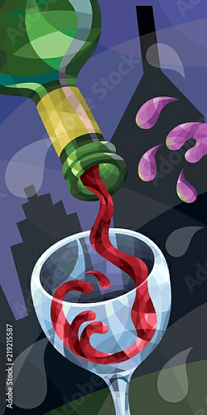 Постер Иллюстрация с вином, льющимся в бокал с типом исполнения На холсте без рамы
