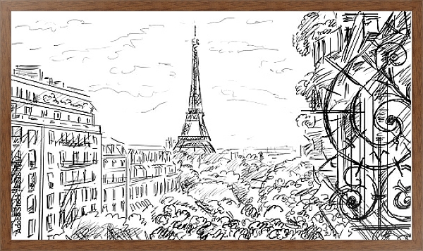 Постер Париж в Ч/Б рисунках #9 с типом исполнения На холсте в раме в багетной раме 1727.4310