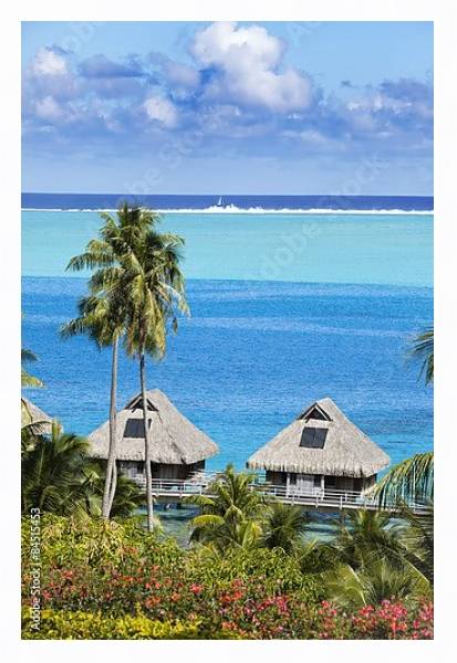 Постер Голубая лагуна острова Бора-Бора, Полинезии с типом исполнения На холсте в раме в багетной раме 221-03