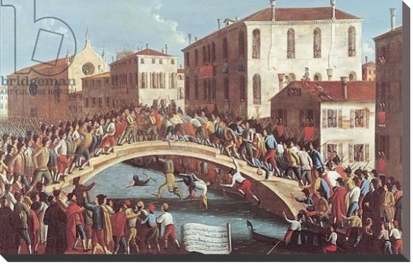 Постер Battle with Sticks on the Ponte Santa Fosca, Venice с типом исполнения На холсте без рамы