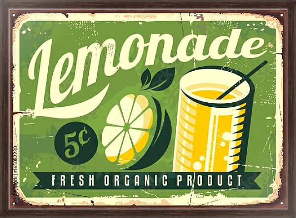 Постер Ретро-плакат с лимонадом с типом исполнения На холсте в раме в багетной раме 221-02
