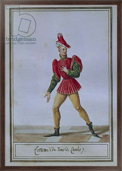 Постер Men's fashion plate depicting costume of time of Charles VII, by Pierre Antoine Leboux de La Mesangere, watercolor с типом исполнения На холсте в раме в багетной раме 221-02