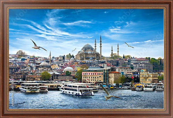 Постер Турция, Стамбул. Вид на набережную с типом исполнения На холсте в раме в багетной раме 35-M719P-83