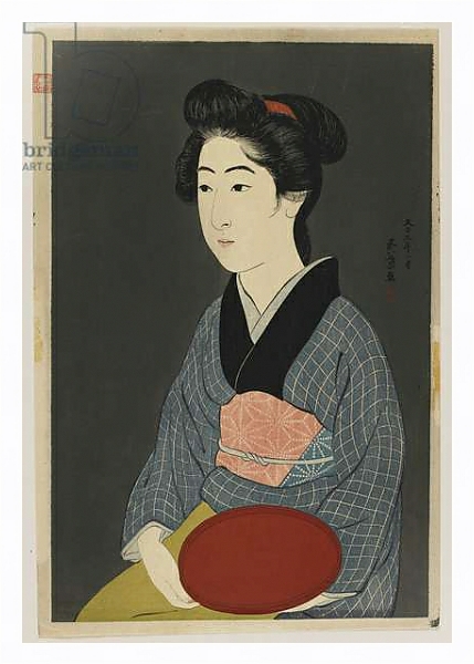 Постер Woman Holding a Tray, Taisho era, January 1920 с типом исполнения На холсте в раме в багетной раме 221-03