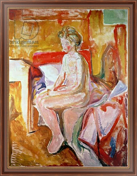 Постер Girl seated on the edge of her bed с типом исполнения На холсте в раме в багетной раме 35-M719P-83