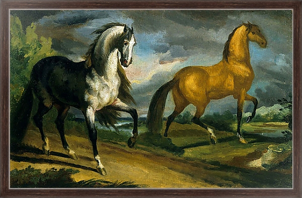 Постер Две лошади с типом исполнения На холсте в раме в багетной раме 221-02