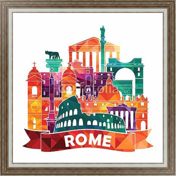 Постер Рим, коллаж с типом исполнения На холсте в раме в багетной раме 595.M52.330