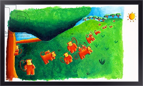 Постер Monkeys leaving tree, 2002 с типом исполнения На холсте в раме в багетной раме 221-01