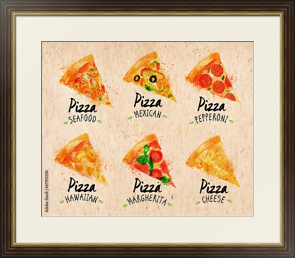 Постер Пицца разных видов с типом исполнения Под стеклом в багетной раме 1.023.036