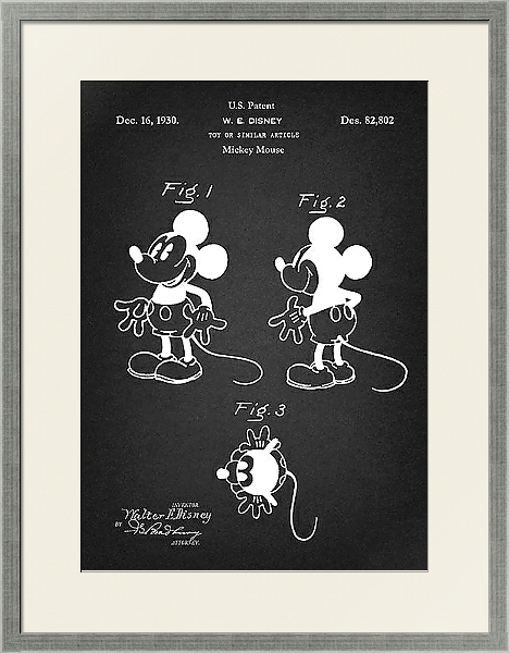 Постер Патент на героя Mickey Mouse, Disney, 1930г с типом исполнения Под стеклом в багетной раме 1727.2510