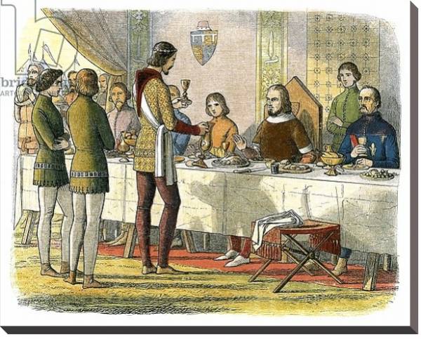 Постер Prince Edward serves king John of Artois at table after having defeated him at Poitiers с типом исполнения На холсте без рамы