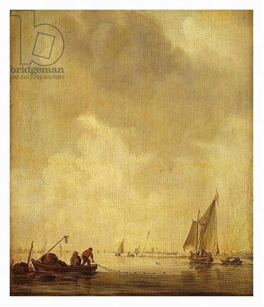 Постер A River Scene, with Fishermen Laying a Net, 1638 с типом исполнения На холсте в раме в багетной раме 221-03