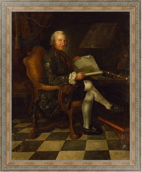 Постер Isaac Egmont von Chasot at his Desk, 1750 с типом исполнения На холсте в раме в багетной раме 484.M48.310