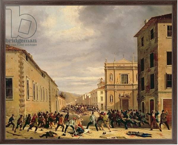Постер The Battle of 21st March 1849 in the Piazzetta Santa Barnaba in Brescia с типом исполнения На холсте в раме в багетной раме 221-02