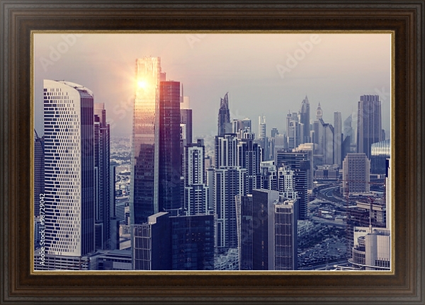 Постер Дубай, вид на вечерний город с типом исполнения На холсте в раме в багетной раме 595.M52.330