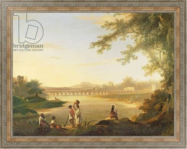 Постер The Marmalong Bridge, with a Sepoy and Natives in the Foreground, c.1783 с типом исполнения На холсте в раме в багетной раме 484.M48.310
