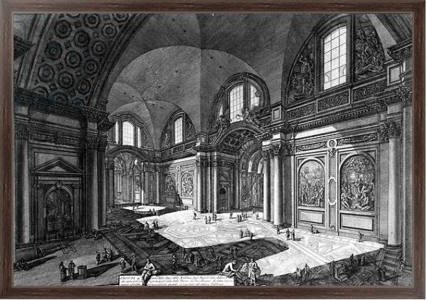 Постер View of the interior of Santa Maria degli Angeli e dei Martiri, c.1760 с типом исполнения На холсте в раме в багетной раме 221-02