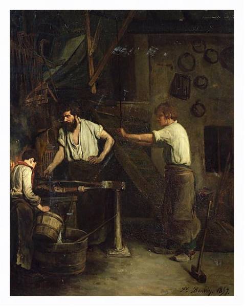 Постер The Blacksmiths, Memory of Treport, 1857 с типом исполнения На холсте в раме в багетной раме 221-03