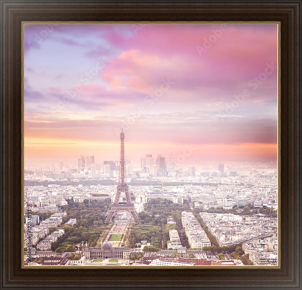 Постер Эйфелева башня в розовом закате с типом исполнения На холсте в раме в багетной раме 1.023.151